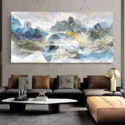 Abstrakter Berg und goldener Vogel, Leinwandgemälde, blaue Poster und Drucke, Wandkunst, dekorative Bilder für modernes Zuhause, Wohnzimmer, Wand, Cuadros