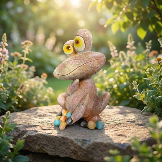 Garden Frog Statue, Cartoon Frog Figurine, Waterproof Resin Animal Sculpture for Yard Patio Lawn Decor