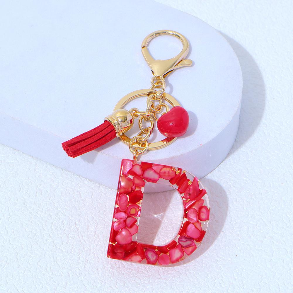 Roter A-Z Alphabet Initialen Schlüsselanhänger Niedliches Herz Quaste Harz Anhänger Schlüsselringe Handtaschen Anhänger Auto Anhänger Anhänger Frauen Geschenke