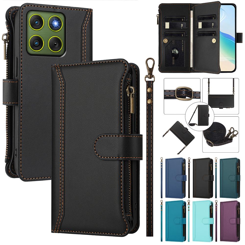 Card Wallet Phone Cover For Moto G67 Power G86 G85 G84 G75 G57 G56 G55 G54 G53 G45 G35 Leather Case Wrist Strap Crossbody Shell