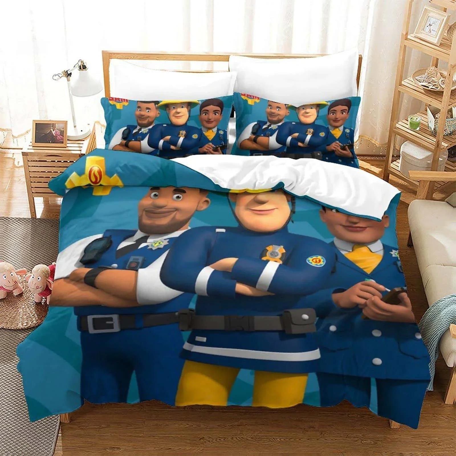 

3D Printing Anime Bed Sheet Fireman Sam Bedding Set Single Twin Full Queen King Size Bed Set Adult Kid Bedroom Duvet cover Sets EU Single 135x200cm