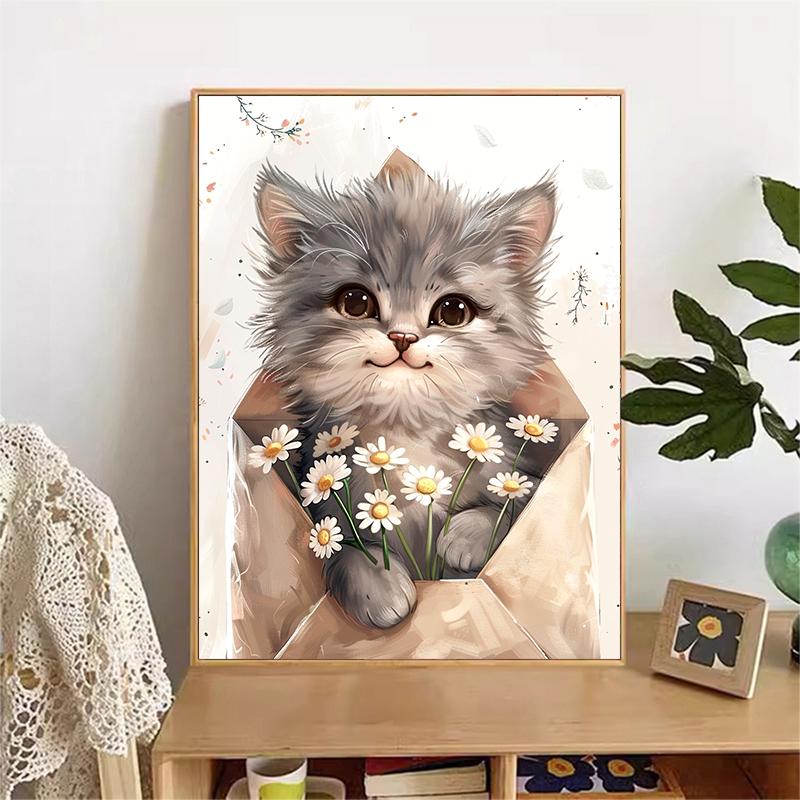 5d DIY Diamond Painting Cross Stitch Cute Animal Envelope Cat Diamond Embroidery Mosaic Full Round Drill Home Decor Arts