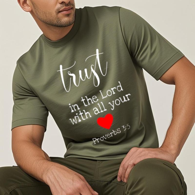 

Unisex Tshirt Breathable For man Oneck tshirt Black Trust In The Lord With All Your Heart Comfort For men Tee shirt Top tees 4XL