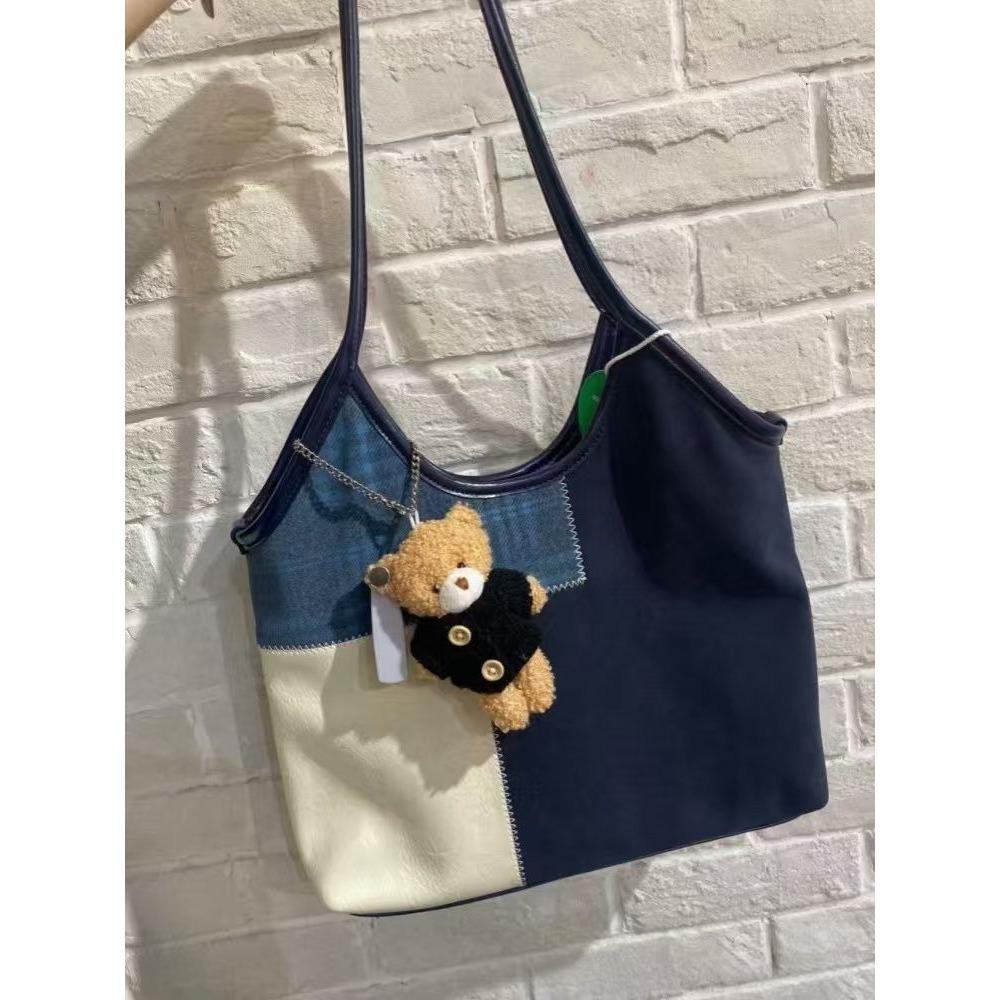 Fashion retro splicing contrasting color underarm bag 2025 versatile matte texture premium shoulder bag large capacity messenger bag