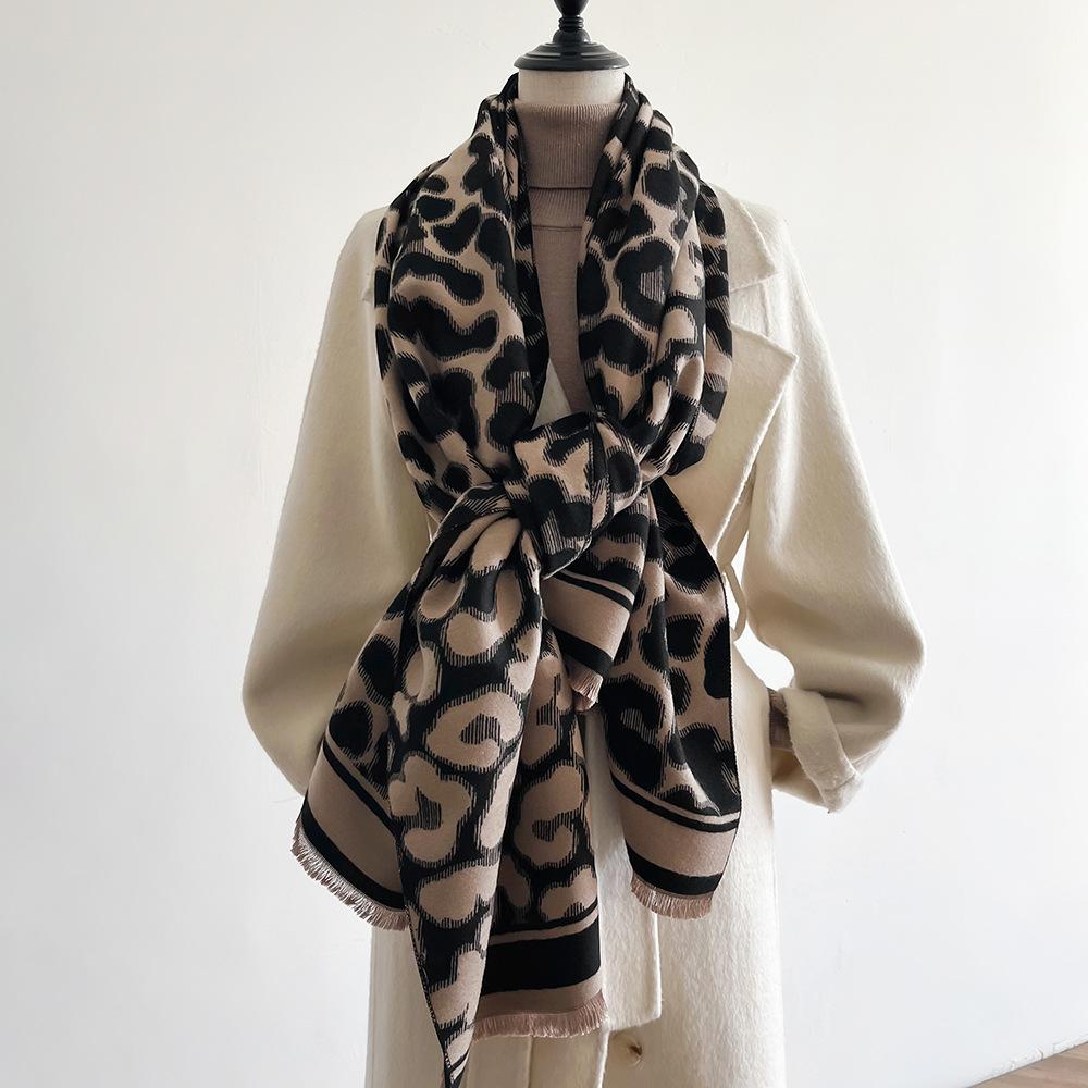 Jacquard landscape painting imitation cashmere scarf for women's office air-conditioned room thick and warm long trendy scarf