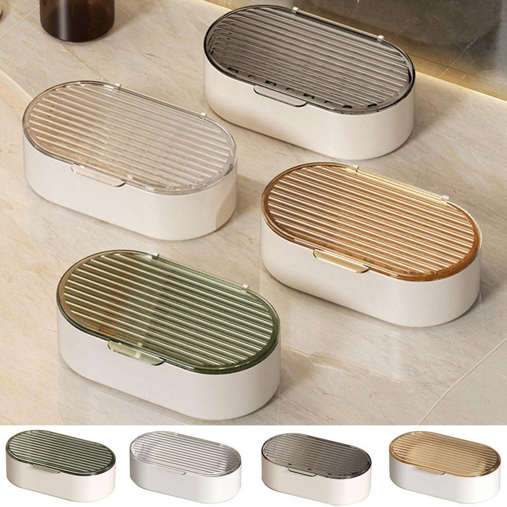 Perforation-free Drain Soap Holder Plastic Soap Dish Light Luxury Double Drain Soap Box  Countertop