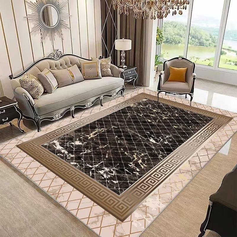 Luxury Marble Carpet with Gold Edging, Anti Slip Carpet Geometric Pattern Mat Living Room Bedroom High-end Home Decoration