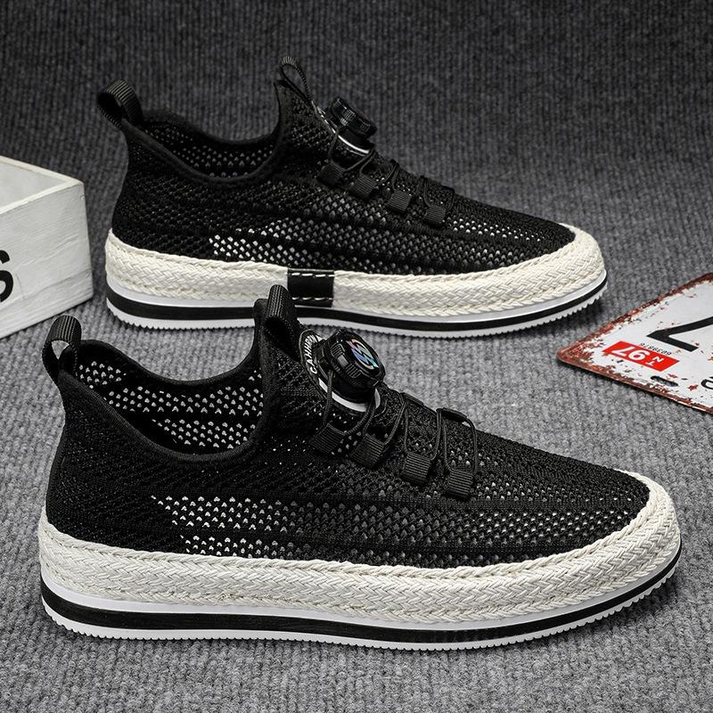 

Мужская обувь с большой сеткой, полая, лето 2024, новые дышащие туфли с одной педалью, мужские туфли из соломы с вращающейся ластовицей для студентов 39
