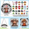 Interchangeable Upland Cow Welcome Sign with 35 Accessories Wooden Seasonal Decor for Home Hanging Wall Decoration