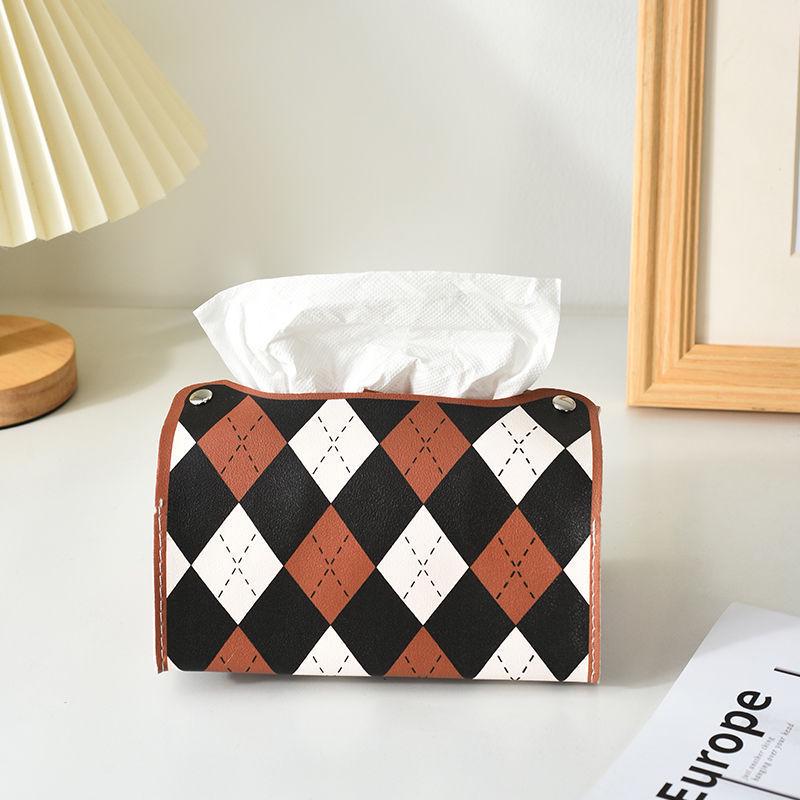Rhombus Grid Portable Tissue Box for Home, Bedroom, Living Room, Dining Table, and Car.