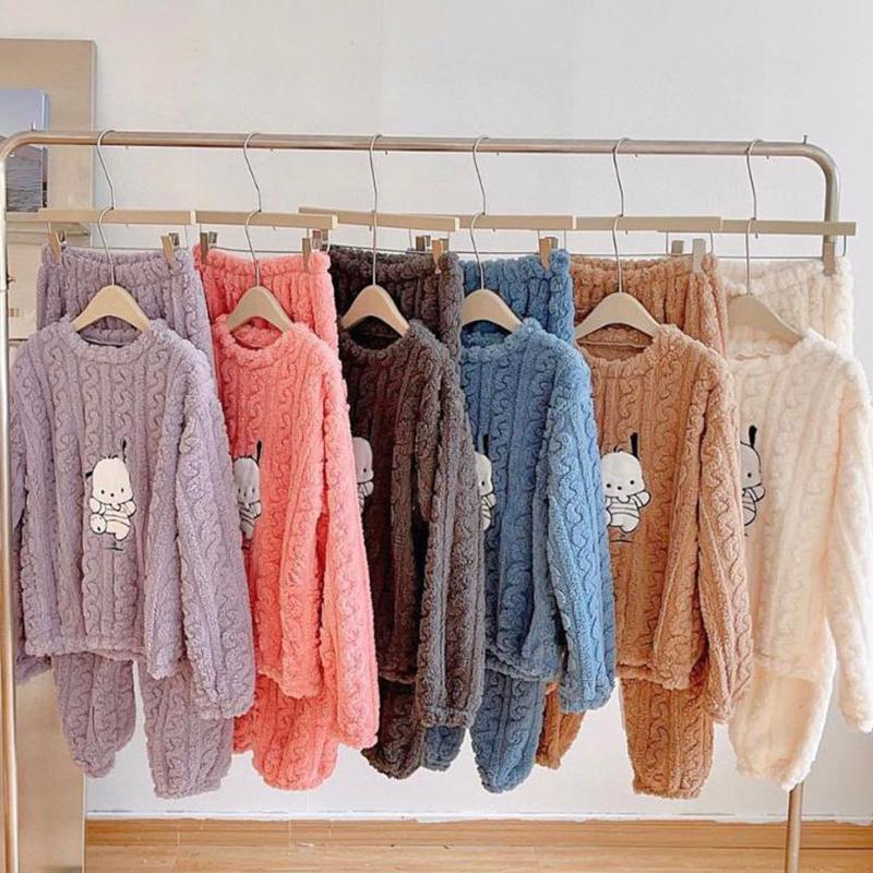Thermal Fur Suit Women's Coral Fleece Pajamas Plus Velvet Thickened Sweet and Cute Warm DOG Long-sleeved Homewear Suit