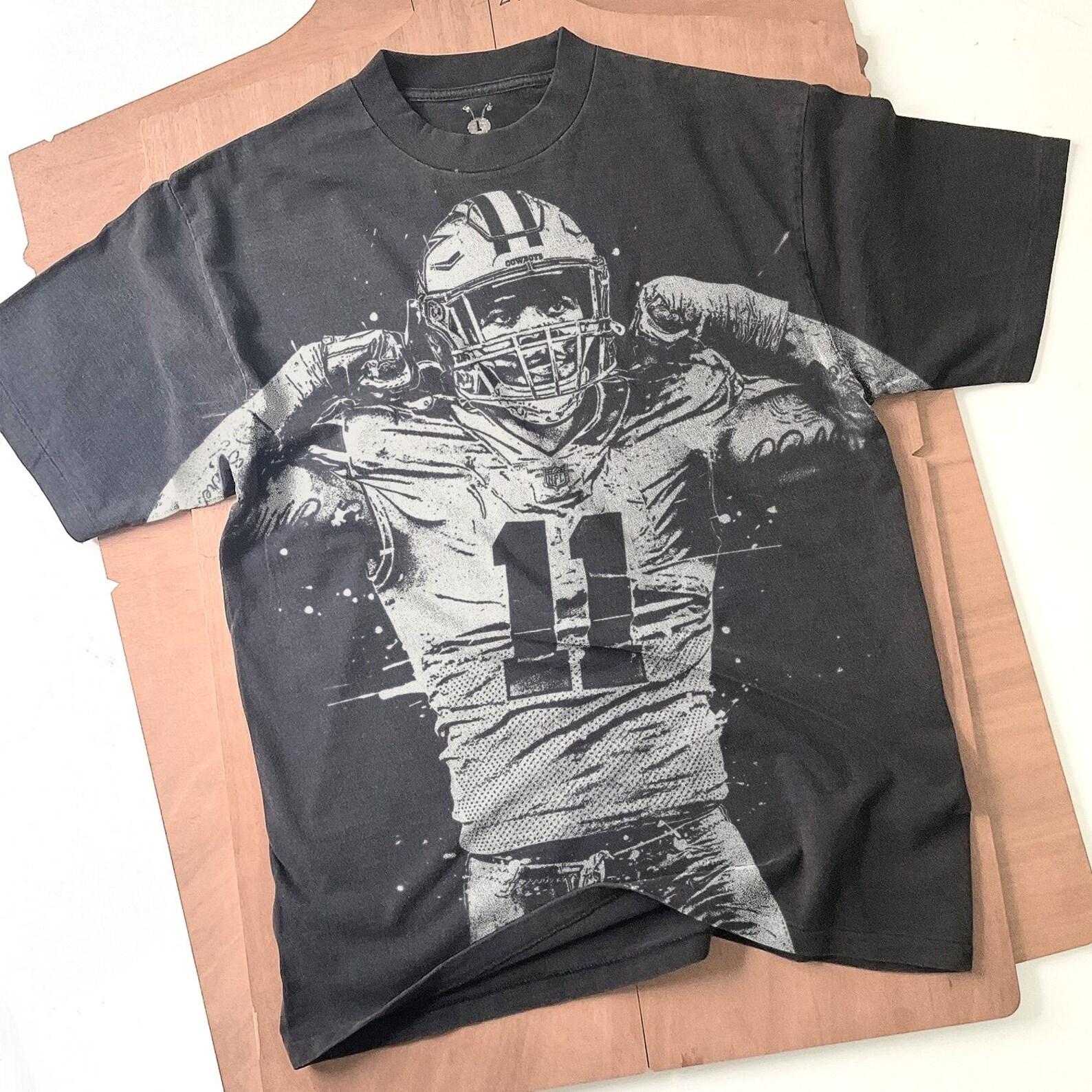 Micah Parsons Handmade Bleached T-Shirt: Faded Black Cotton Unisex Tee 4XL