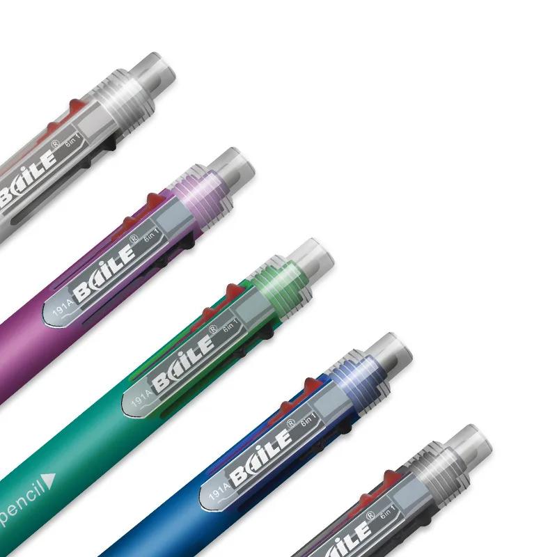 6-in-1 Mehrfarbiger Kugelschreiber-Set Einziehbar 5 Farben und Mechanischer Bleistift in einem Stift Multifunktionsstift Schreibwaren