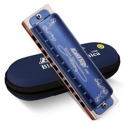 East Top Blues D 20 Brass Canvas Cleaning for Beginners and Study and Diatonic Harmonica Harmonica, 10-Hole, Key, Tones, Cover, Case, Cloth,