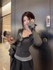 Women's Striped Patchwork Faux Two-Piece Long-Sleeve Shirt - 2025 Autumn Korean Style Slimming Base Layer