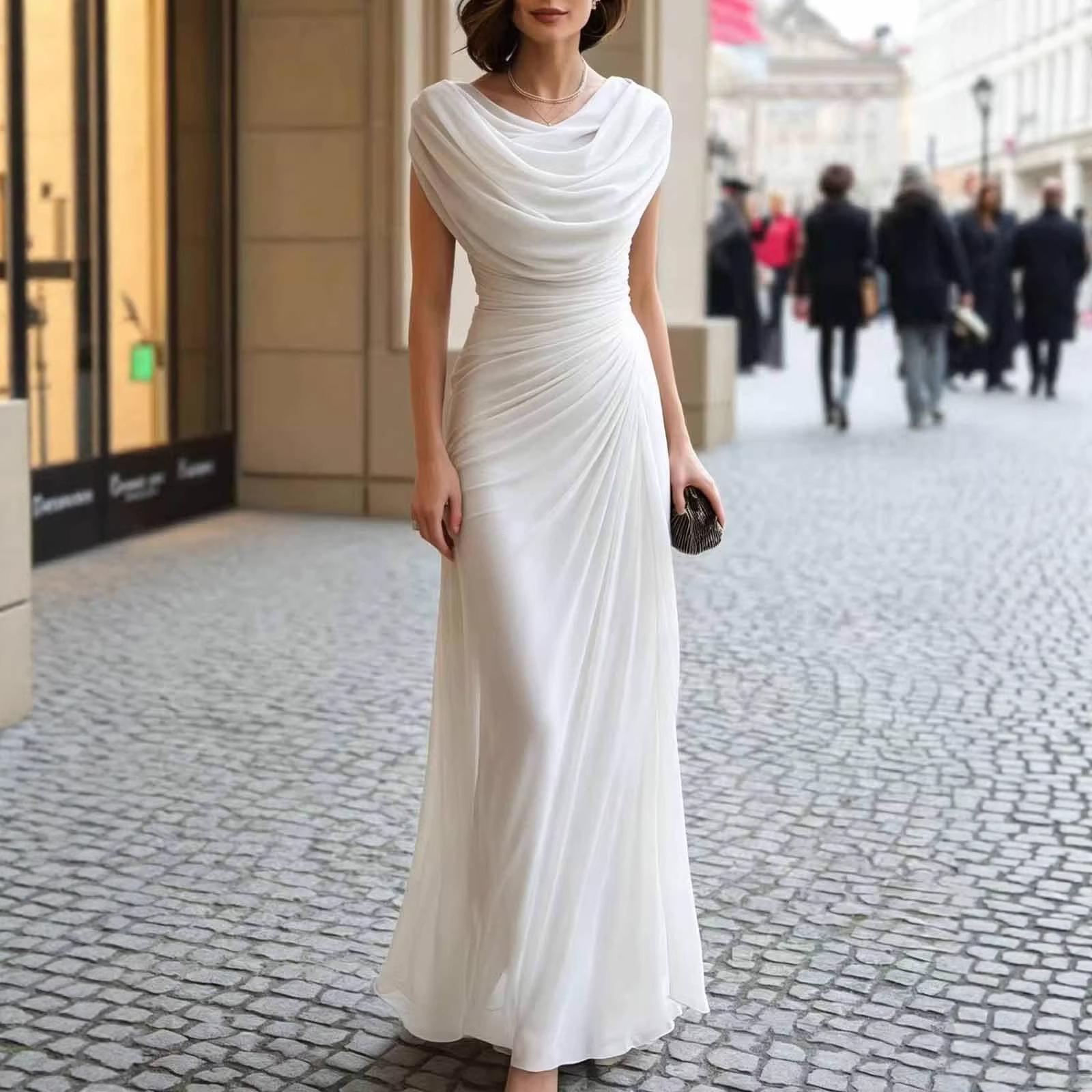 

Women s Fashionable Casual Party Elegant Pleated Collar Dress Dress XL білий