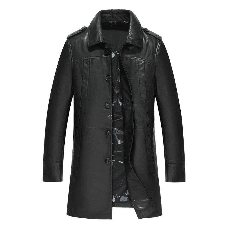 

Мужская куртка из натуральной кожи на осень и зиму, новая ветровка средней длины из вощеной овчины с лацканами из кожи 4XL