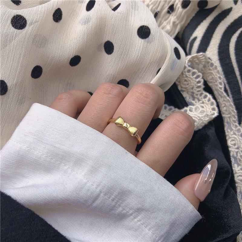 Matte Gold Sweet Bow Ring - Adjustable High-Grade Women's Fashion for Spring 2025