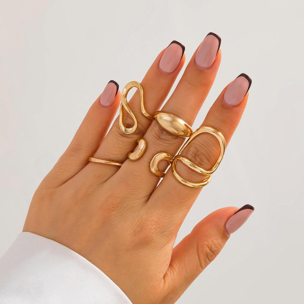 European & American Cross-Border Geometric Arc Ring Set: Stylish, Irregular Metal Design