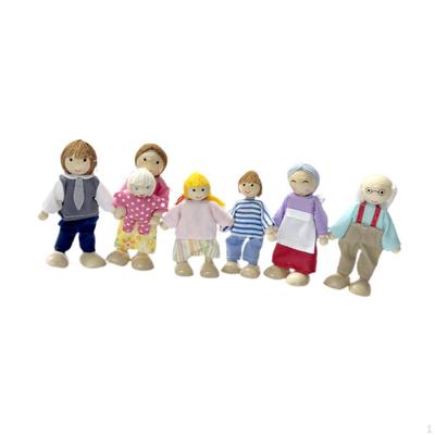 Sada 7 kusů akční figurky Miniaturní figurky Dřevěný domeček pro panenky Happy Mini People