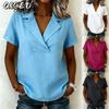 Women's Fashion Casual Solid Color Print Short Sleeve V-Neck Blouses & Shirts