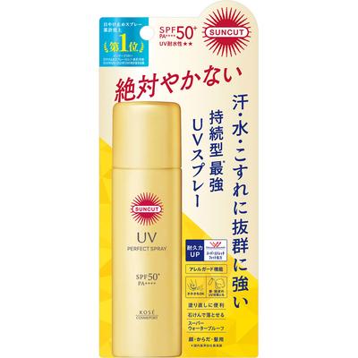KOSE COSMEPORT Sankat R Perfect UV Spray 60g SUNCUT Αντηλιακή Κρέμα Ανακινήστε δυνατά το δοχείο πάνω-κάτω πριν από τη χρήση. Ψεκάστε σε απόσταση 10-15 cm από το δέρμα και τα μαλλιά