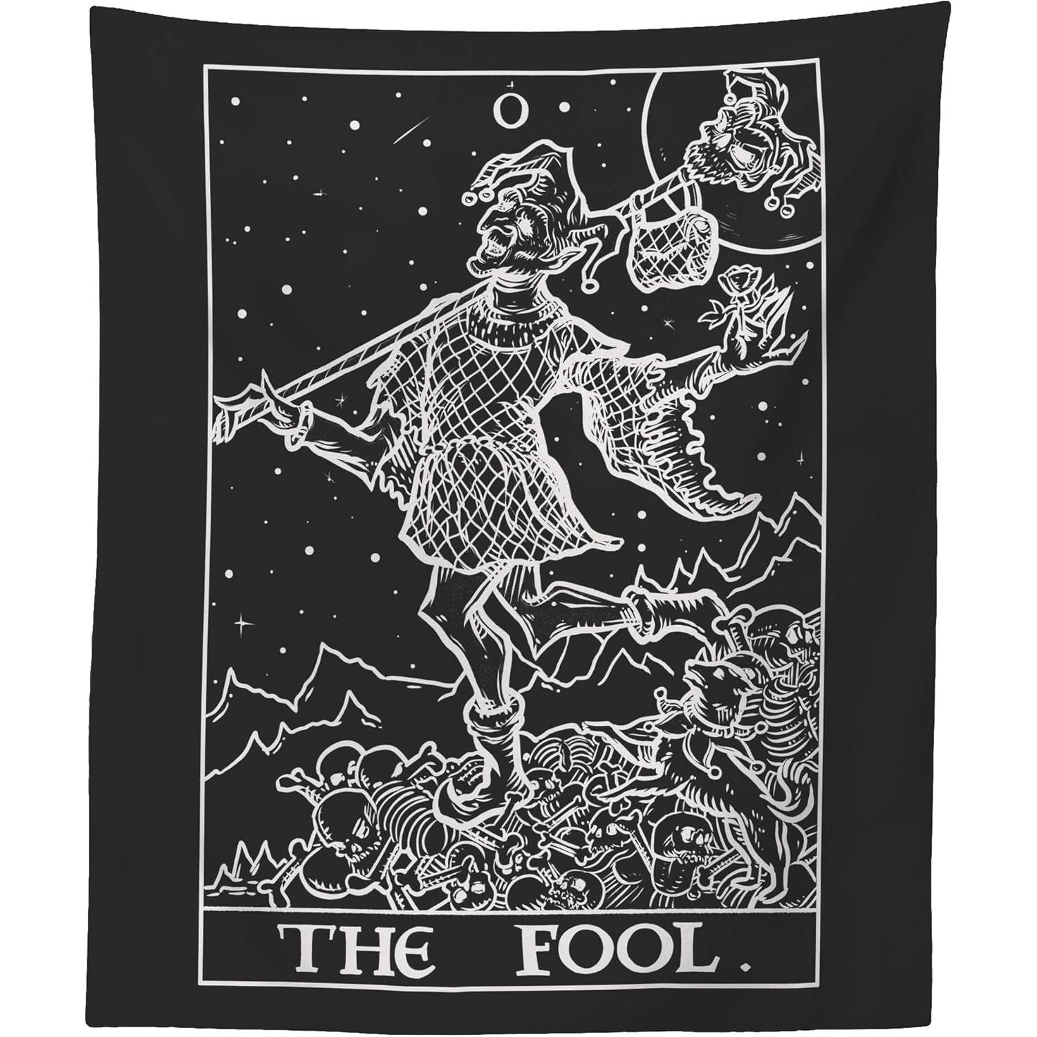 Tapestry Tarot card: The Fool black 75x100