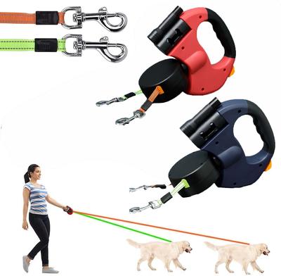 One To Two Dog Traction Rope Medium And Small Dog Teddy Pomeranian Two-in-one Double-headed Automatic Retractable Dog Walking Rope