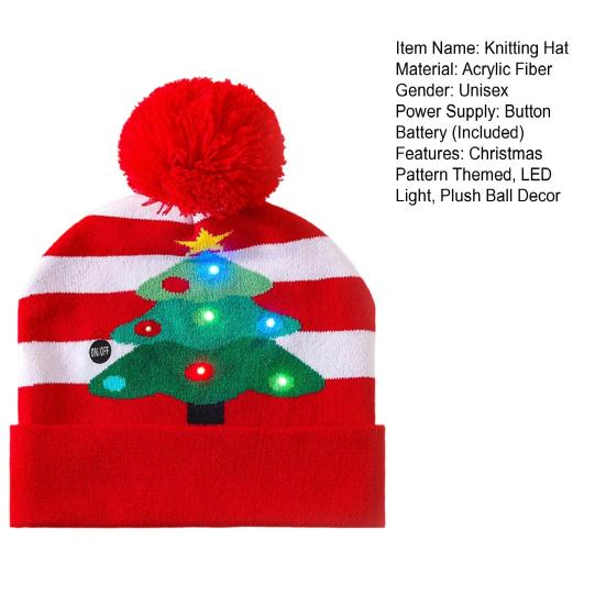 Knitting Hat With Led Lights Santa Claus Deer Christmas Tree