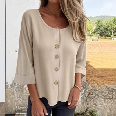 Dames Casual Losse Ronde Hals Knopen Blouse