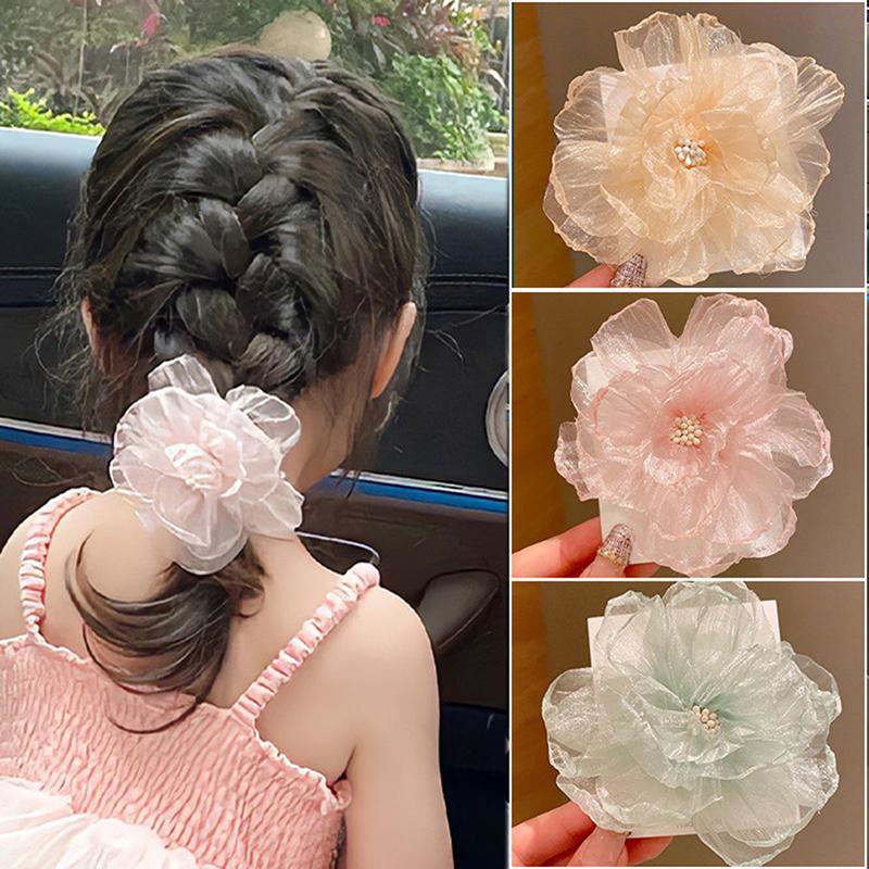 Mesh Flower Children'S Hair Clip Sweet And Cute Princess Style Side Clip Headdress Girl Baby Duckbill Headdress