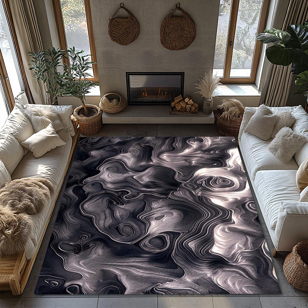 Abstract Flow Pattern Area Rug, Neutral Tone Carpet for Living Room, Soft Non-Slip Sofa Mat with Bohemian Home Decor