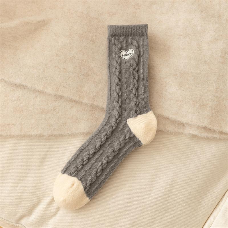 

Color-blocking Socks for Women, Soft and Glutinous Wool Socks, Thickened Warm Mid-calf Socks for Autumn and Winter, and Home Cashmere Sleeping Socks 1 pair