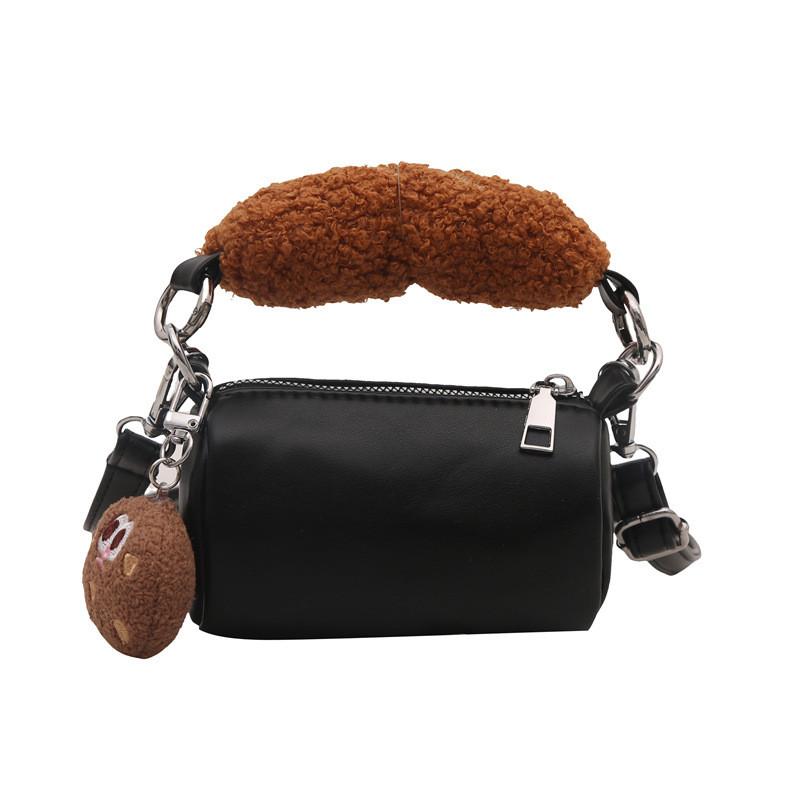 Stylish Mini Plush Handbag For Kids Fashionable Soft Pu Tote Bag For Boys And Girls Black