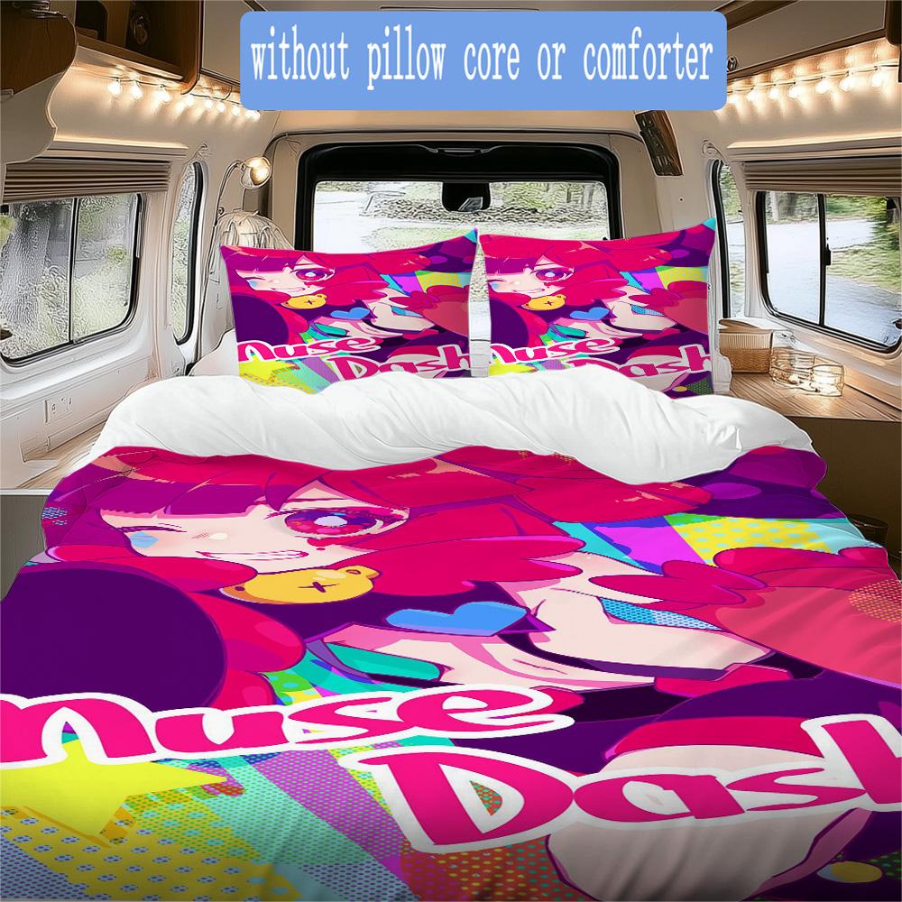 Muse Dash Pattern Bedding,Quilt Set Quilt Cover Pillowcase Home Birthday Gift (1*duvet cover+2*pillowcase,without core)SSJT0917112