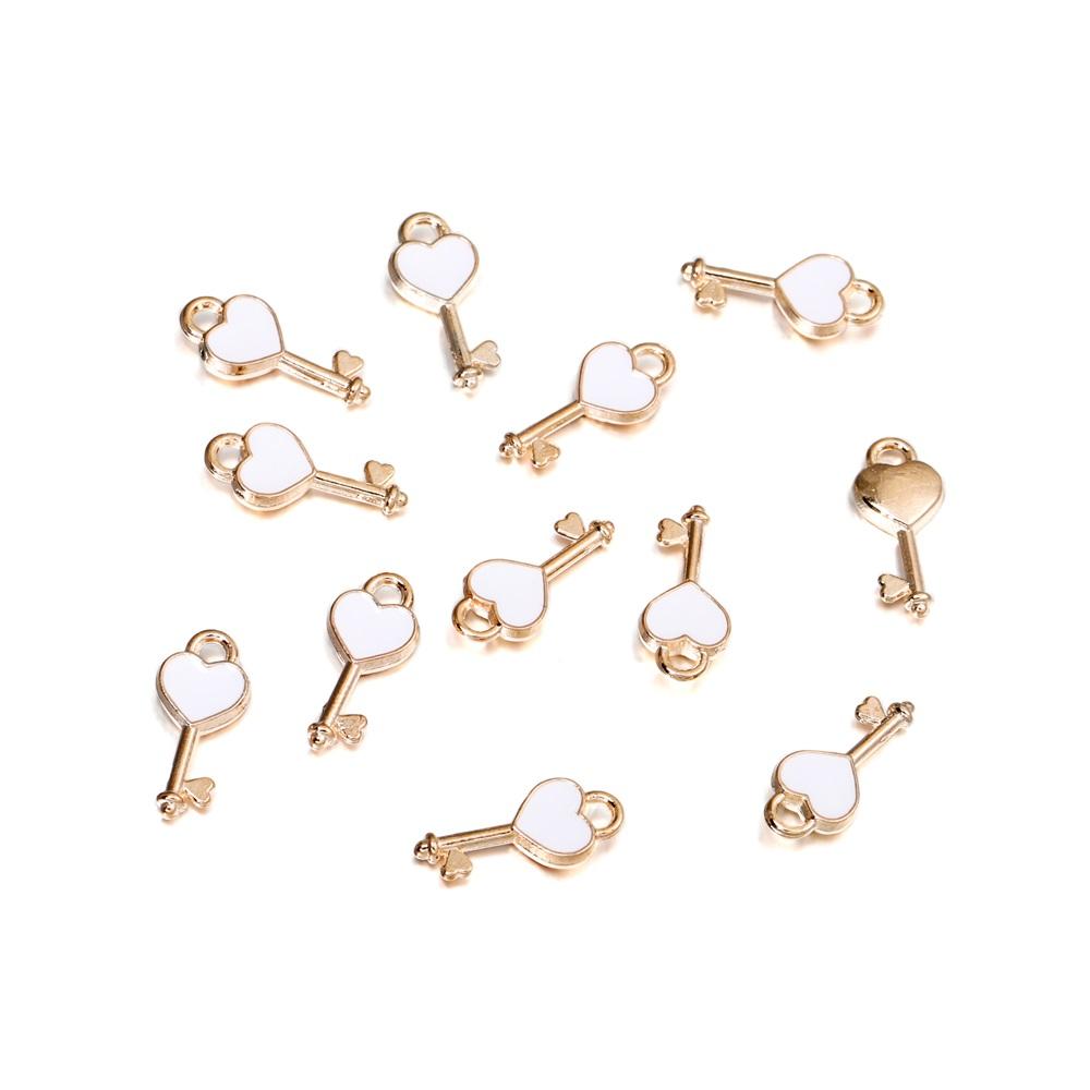 10Pcs/Bag Alloy Love Heart Small Key Lock Shape Charms Enamel Pendant For DIY Bracelet Necklace Jewelry Making Accessories