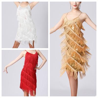 Damen-Lateintanzkleid mit Pailletten und Fransen, ärmellos, für Ballsaal, Salsa, Tango, Cha Cha, Rumba, Samba