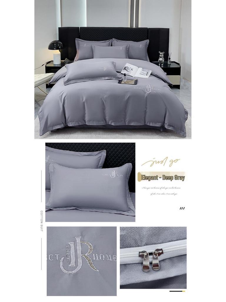 Elegant All-Season High-Thread Count Cotton Satin Twill Embroidery 4-Piece Set