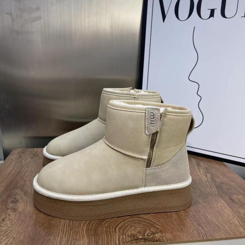 Snow Boots Short Boots Winter New Velvet Thickened Leather Thick-soled Waterproof and Non-slip Cotton Boots Small Short Boots