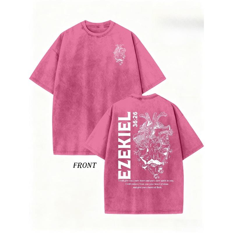 

European Size Vintage Creative Pattern Washed T-Shirt EZEKIEL , Double-Sided Printed T-Shirt,Washed Shoulder Men S Retro Street Basic T-Shirt 5XL золотий