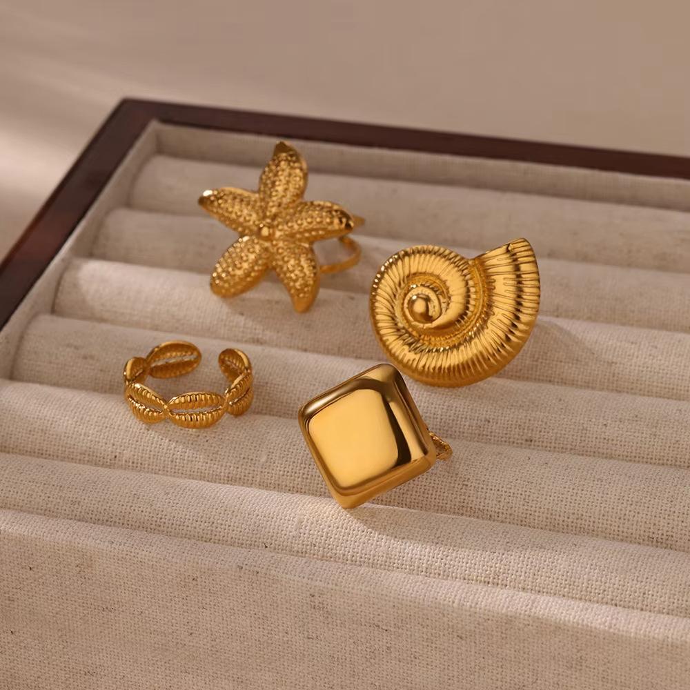 Beach Wind Ladies Ring Ocean Series Conch Starfish Ring Niche Stainless Steel K Gold Plated