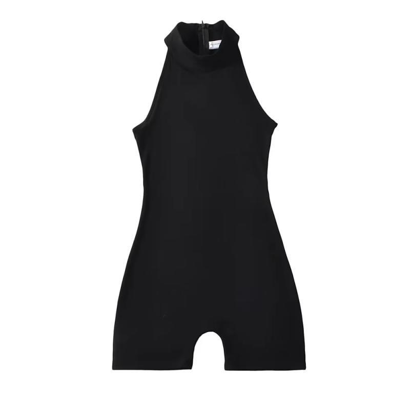 

Sleeveless Narrow Shoulder Halter One-Piece Women s T-shirt Stretch Silm Simple European and American Style Outwear Stylish Crotch One-Piece Tops Black S
