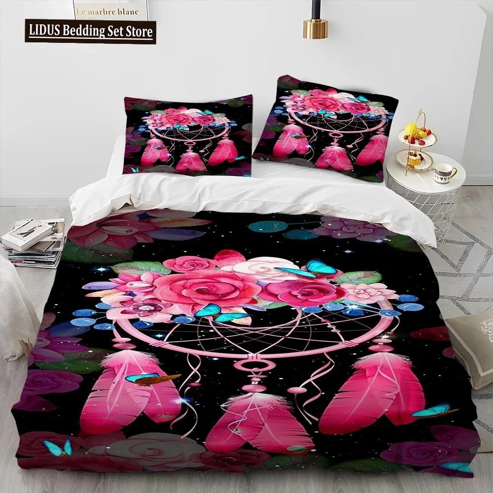 Fashion DreamCatcher Feather Owl Comforter Bedding Set,Duvet Cover Bed Set Quilt Cover Pillowcase,King  Set