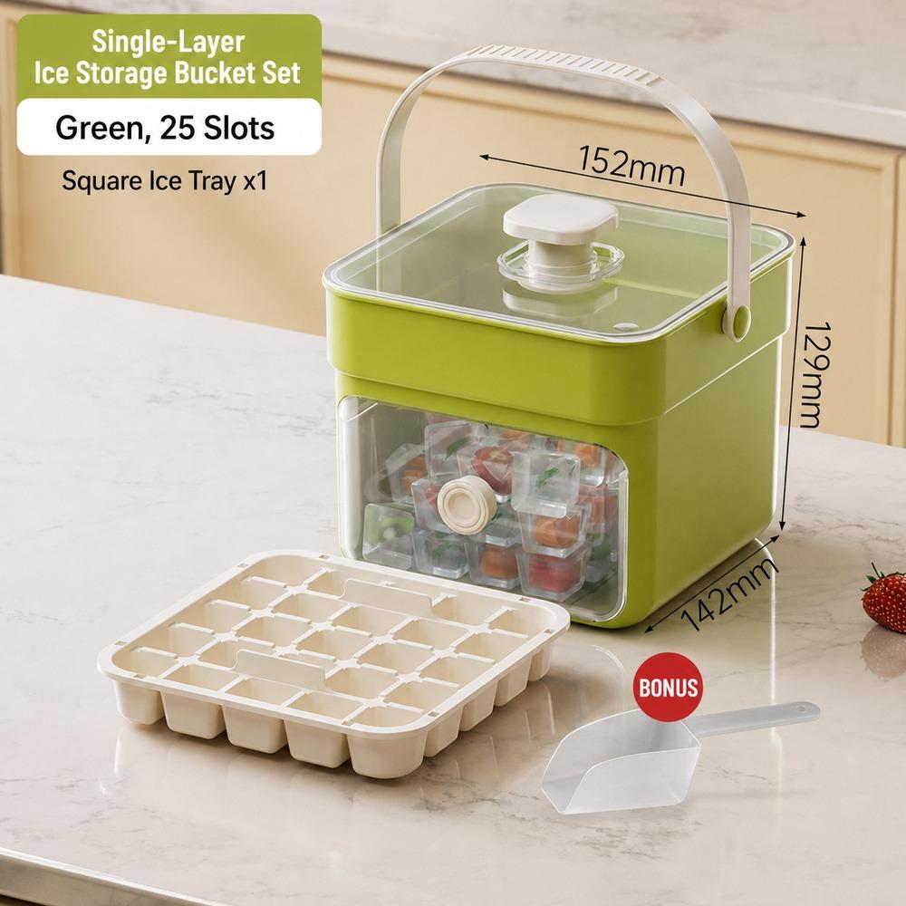 50-Cube Ice Cube Tray Food-grade Ice Trays for Freezer Portable Press Cap Ice Maker Kitchen Tool Green - 25 Grid