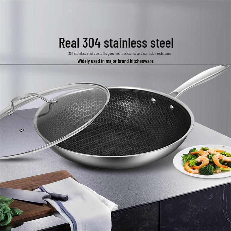 Triceratops 30cm 304 SS Honeycomb Non-Stick Wok