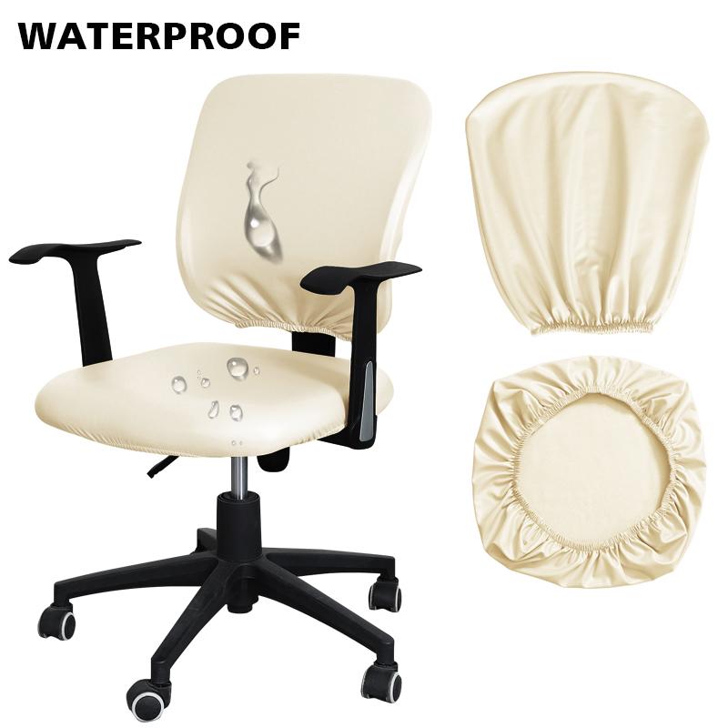 Waterproof PU Leather Split Chair Cover Stretch Anti-dirty Office Computer Rotate Seat Cover Armchair Slipcover for Home Hotel