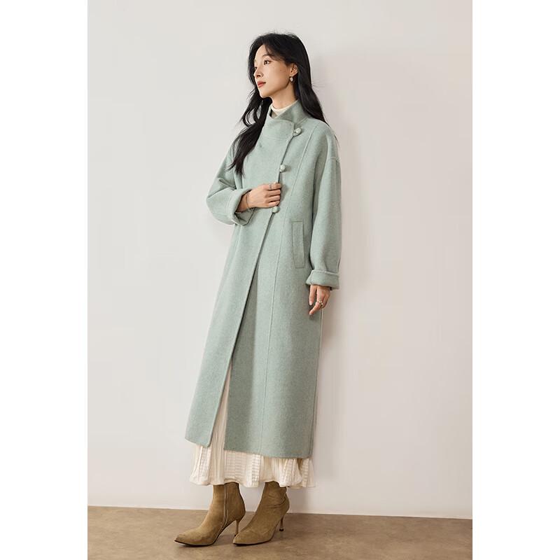 VICTORIA&VERA Women's Stand Collar Double-Faced Wool Coat