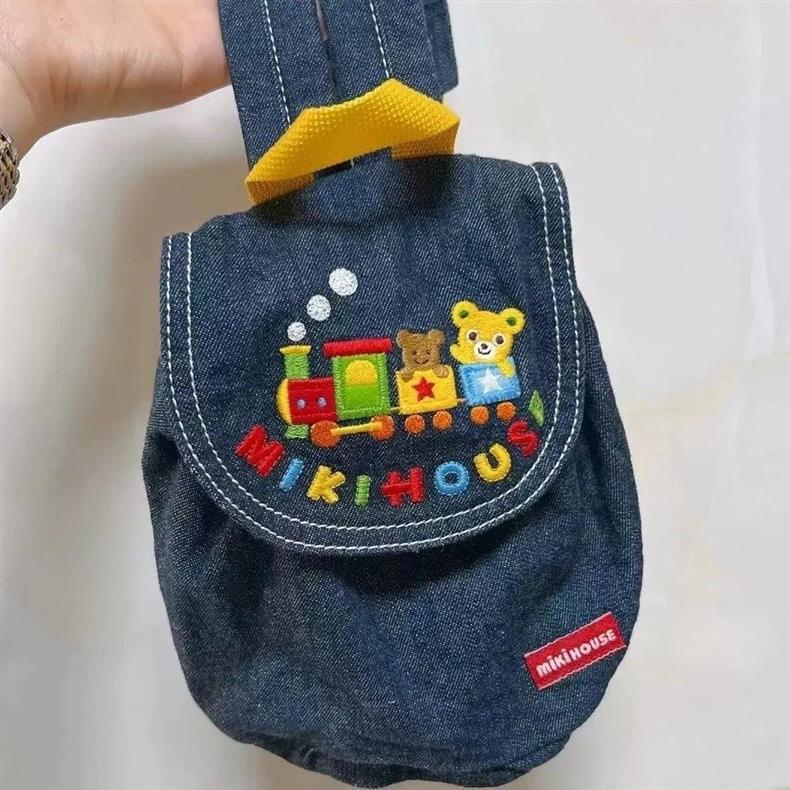 Japanese Miki Kids' Kindergarten Denim Backpack with Embroidery - Canvas School Bag for Boys and Girls
