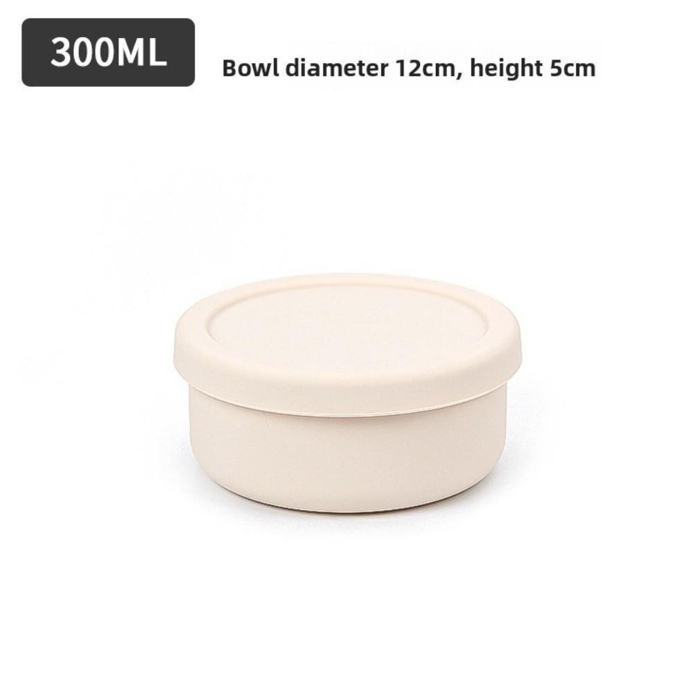 

Food Grade Silicone Lunch Box with Lid Food Storage Container Round Sealed Grain Jar Picnic Beige 300ML