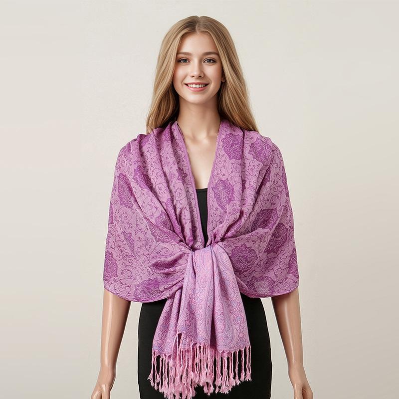 Jacquard Retro Ethnic Style Human Cotton Cashew Shawl Spring And Autumn Fringed Long Decorative Scarf